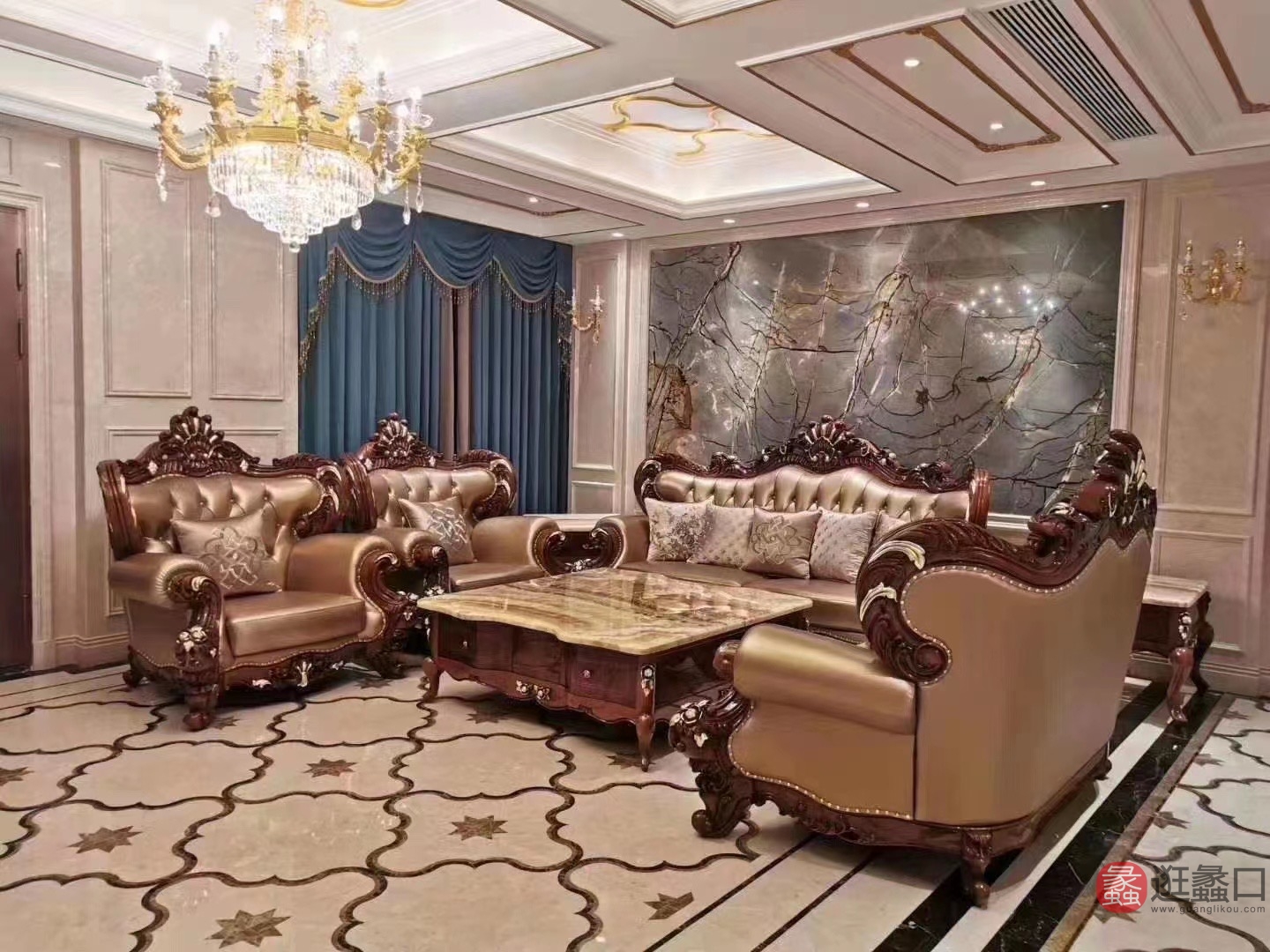 金富丽金莎家具客厅欧式高奢榉木沙发茶几组合古典雕花JFL001