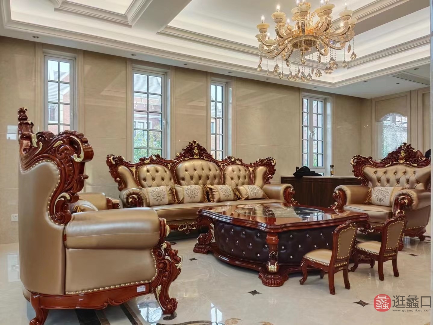 金富丽金莎家具客厅欧式高奢榉木沙发茶几组合古典雕花JFL004