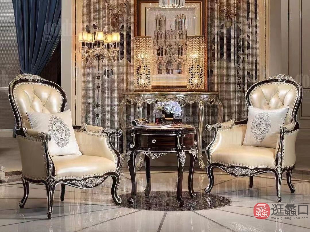 金富丽金莎家具客厅欧式高奢实木休闲椅榉木新古典风格JFL018