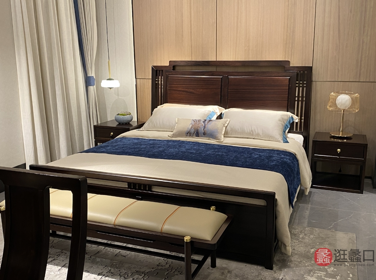 阅界新中式家具卧室床yj036