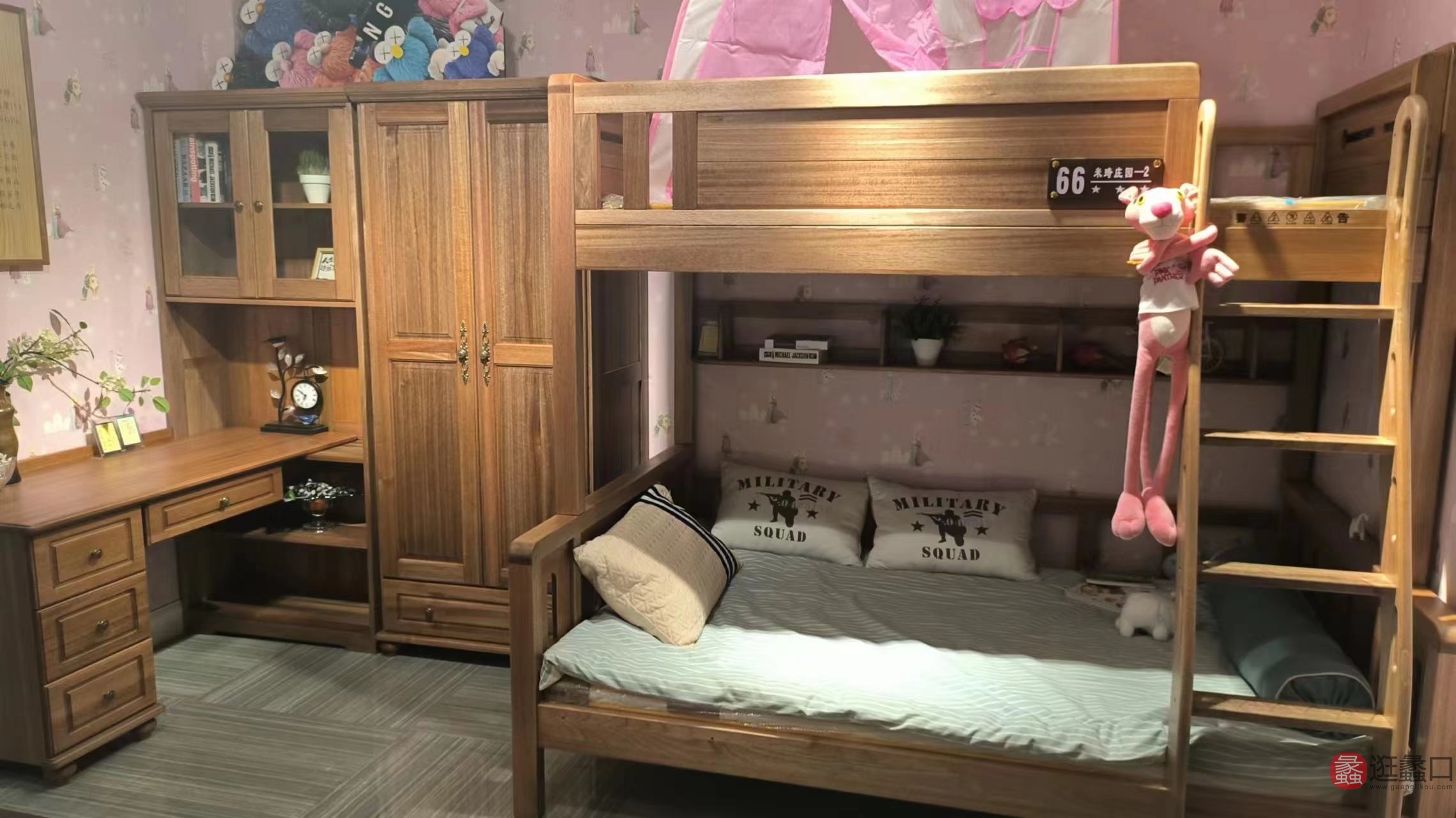 米琦庄园家具卧室床檀丝木儿童上下床MQ028