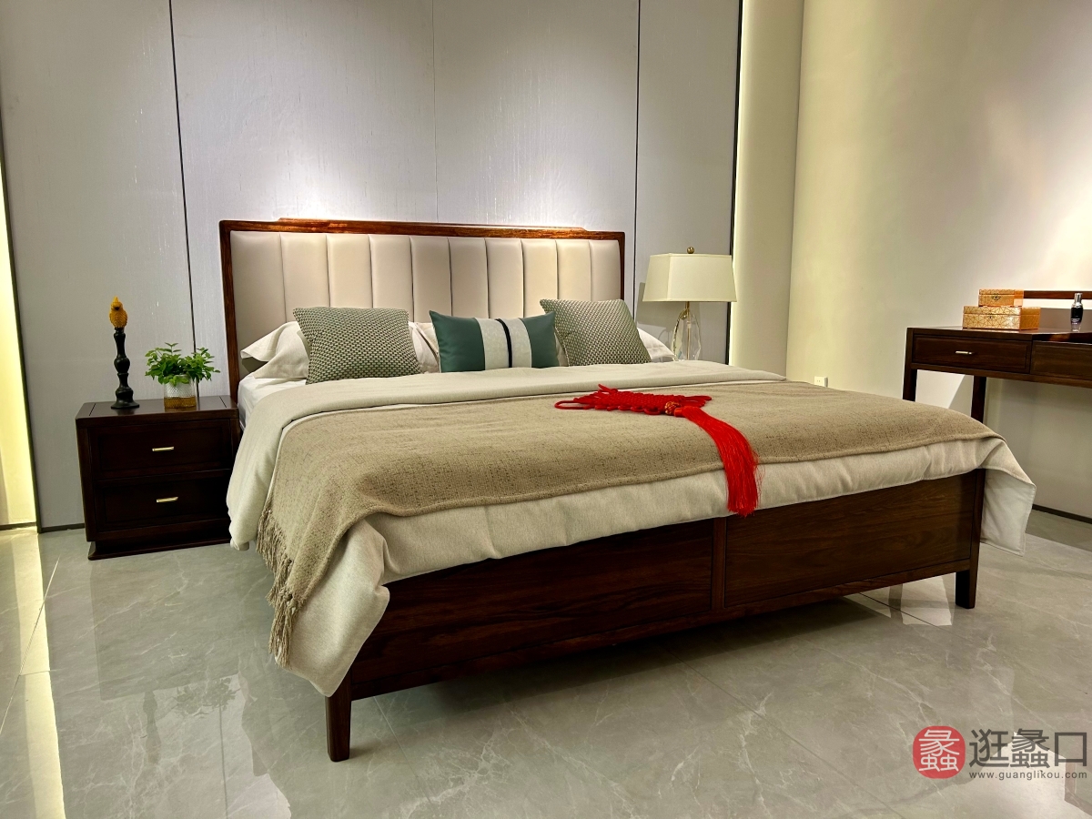 和谐新中式家具卧室床爱里古夷苏木/乌金木HX022