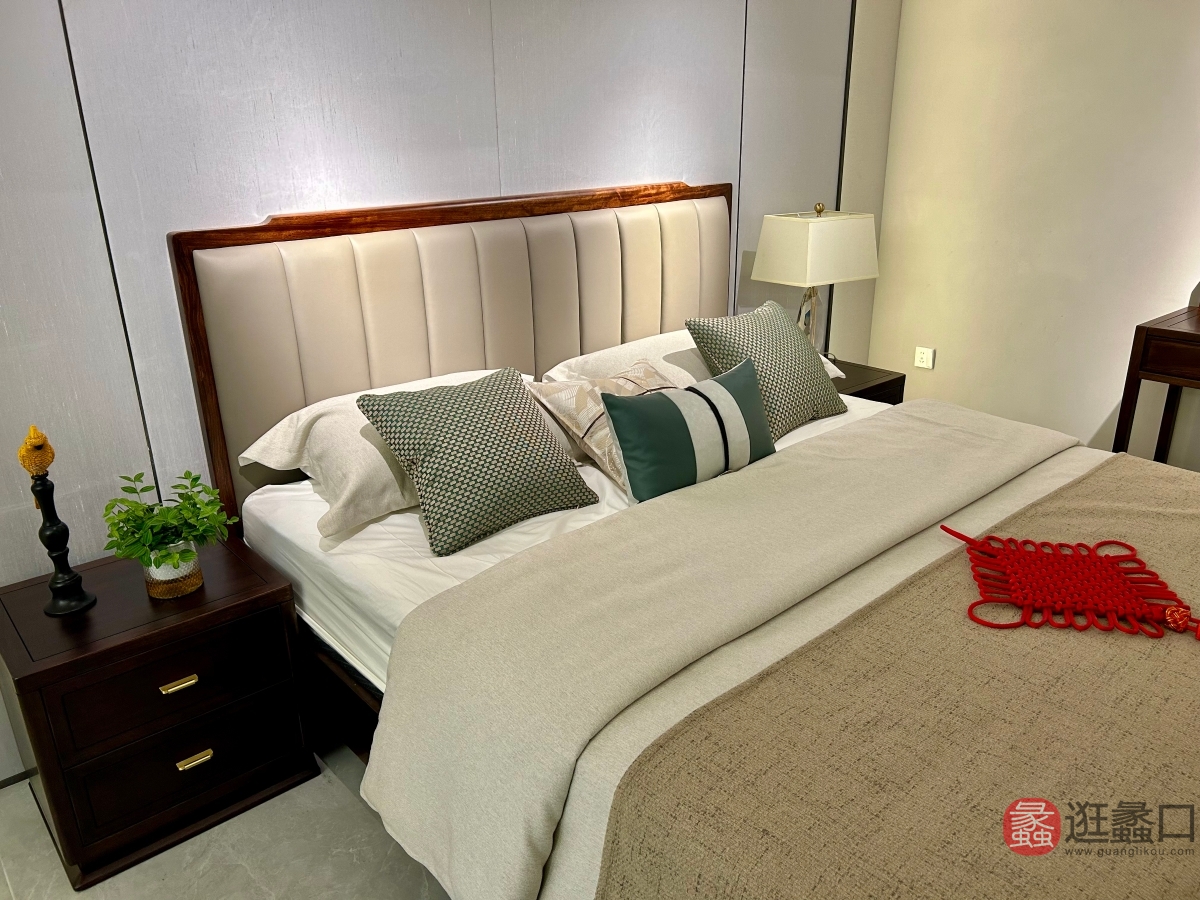 和谐新中式家具卧室床爱里古夷苏木/乌金木HX022