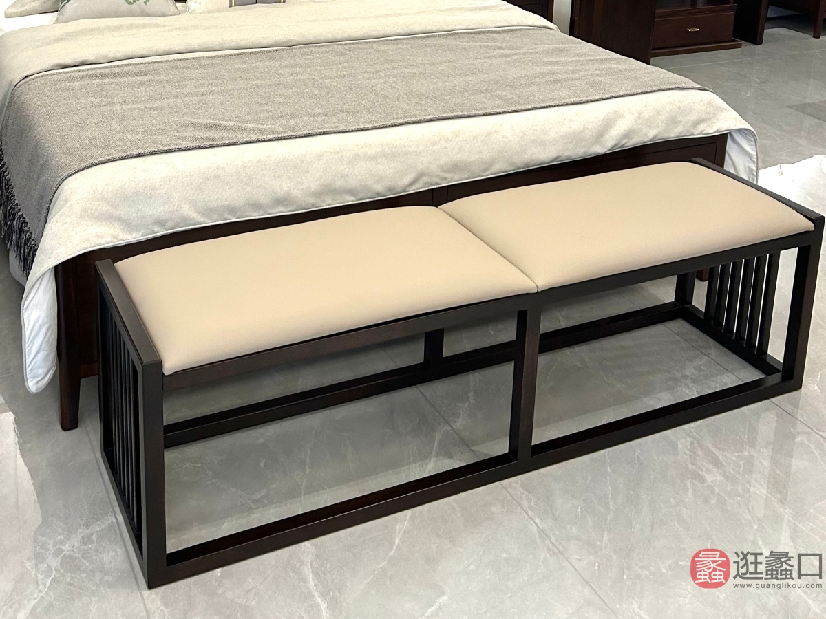 和谐新中式家具卧室床尾凳爱里古夷苏木/乌金木HX026