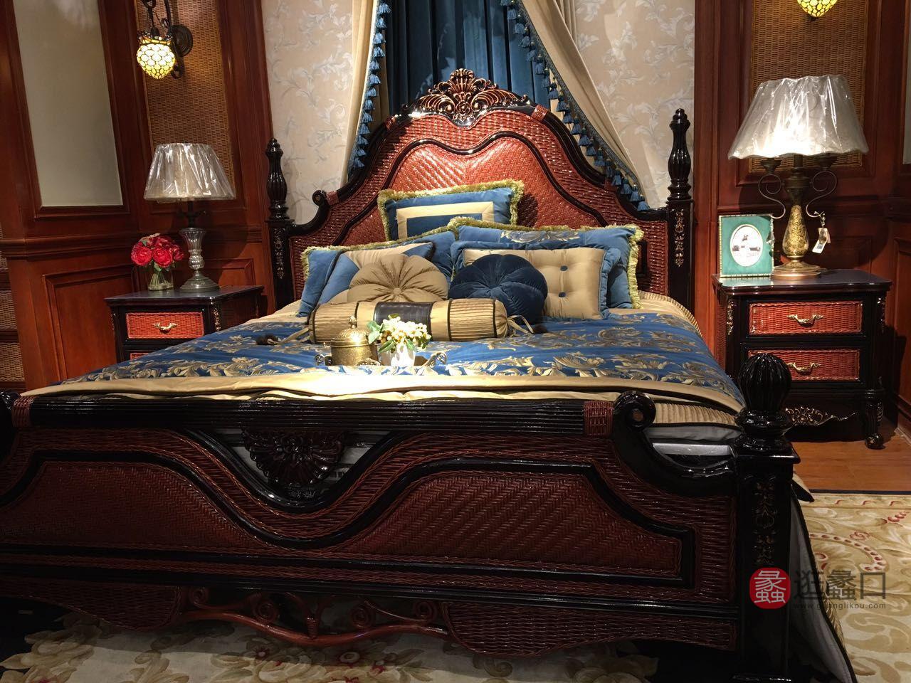 翡翠藤器家具专卖欧式卧室深色藤缘翡冷翠双人床1.8米/床头柜