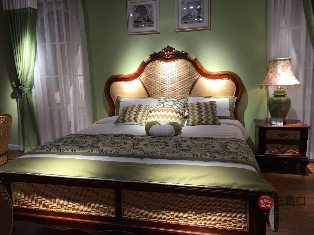 翡翠藤器家具美式卧室床翡翠新款双人床/床头柜