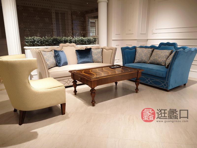 现代美式实木牛皮沙发单人位两人位三人位沙发茶几组合MHT042
