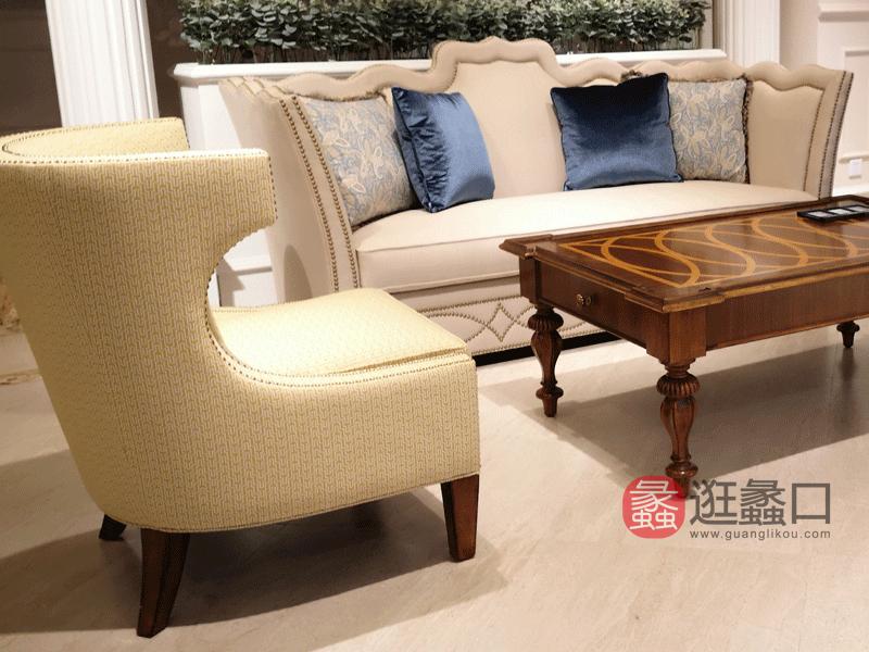 现代美式实木牛皮沙发单人位两人位三人位沙发茶几组合MHT042