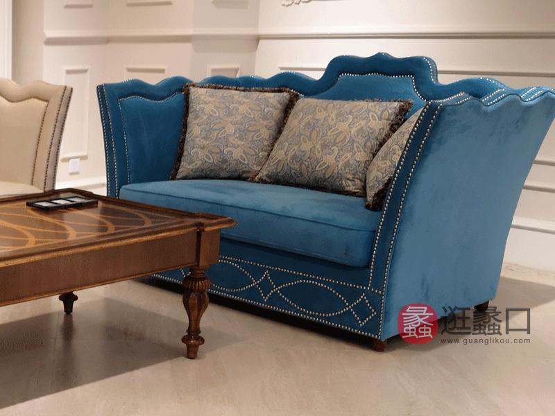 美哈特家具美式客厅沙发现代美式实木牛皮沙发茶几组合MHT042