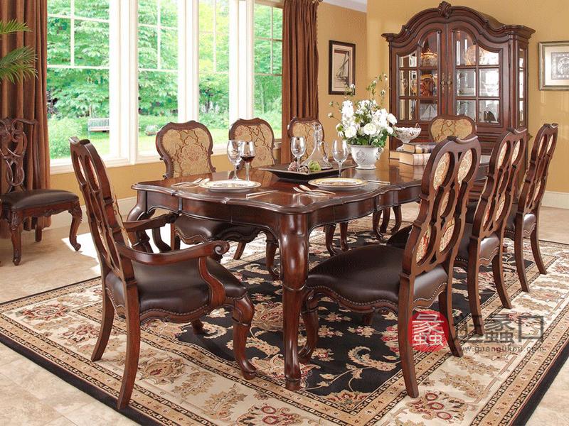 美式实木长餐桌实木牛皮餐椅一桌八椅子MHT050