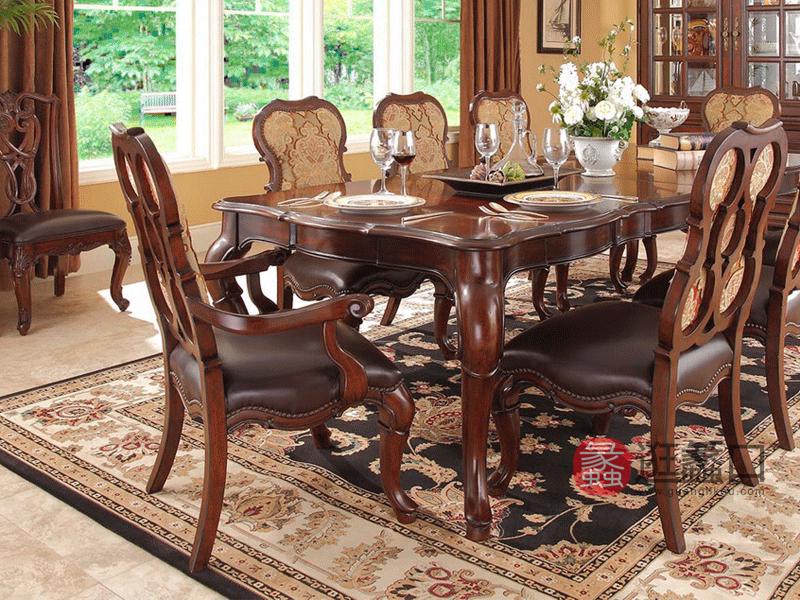 美式实木长餐桌实木牛皮餐椅一桌八椅子MHT050