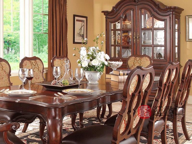 美哈特家具美式餐厅餐桌椅实木长餐桌实木牛皮餐椅一桌八椅子MHT050