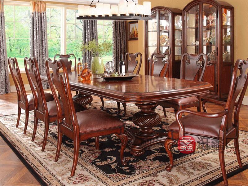 美式高档餐桌椅实木长餐桌牛皮实木餐椅一桌八椅MHT051