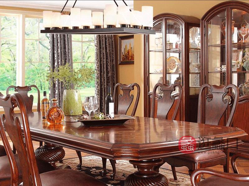 美哈特家具美式餐厅餐桌椅实木长餐桌牛皮实木餐椅一桌八椅MHT051