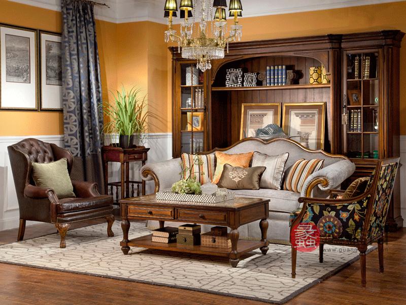 美哈特家具美式客厅沙发美式实木牛皮沙发实木茶几组合MHT052