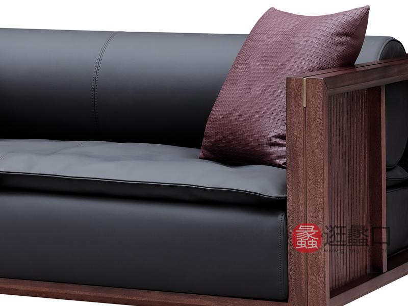 乌丝檀木实木沙发头层皮沙发M01-2二人位沙发