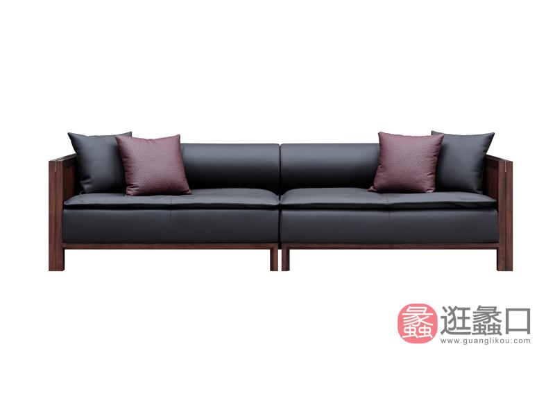 新中式乌丝檀木实木沙发头层皮沙发M01-2三人位沙发