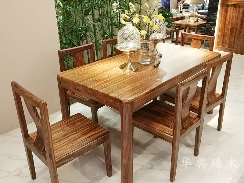 华典臻木·欧尚格家居新中式餐厅乌金木实木方形餐桌椅组合