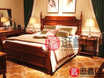 蠡口家具城美居家具美式实木复古质朴卧室实用双人大床/床头柜