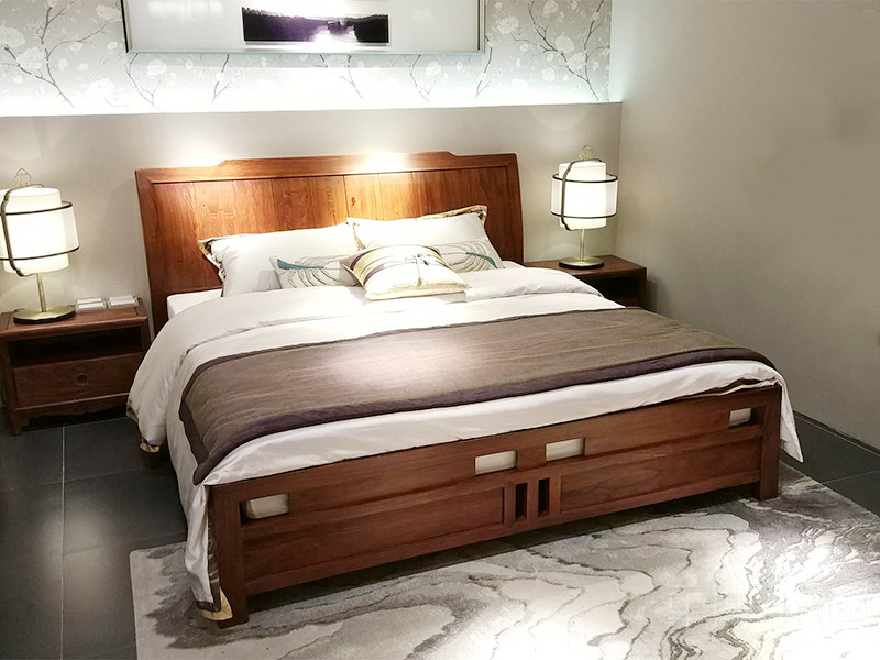华典清风·欧尚格家居家具新中式卧室刺猬紫檀红木舒适大床+床头柜
