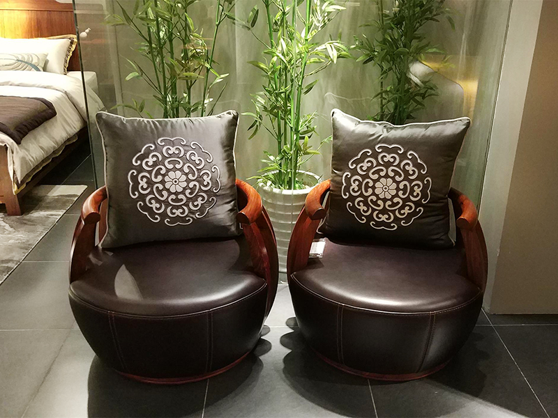 华典清风·欧尚格家居家具新中式客厅红木刺猬紫檀皮艺休闲椅