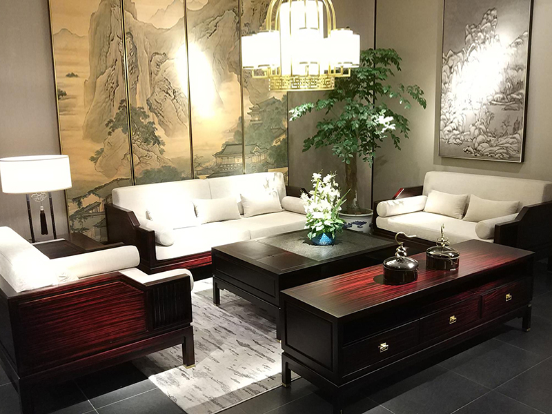 华典清风·欧尚格家居家具新中式客厅刺猬紫檀红木布艺软包沙发+茶几组合