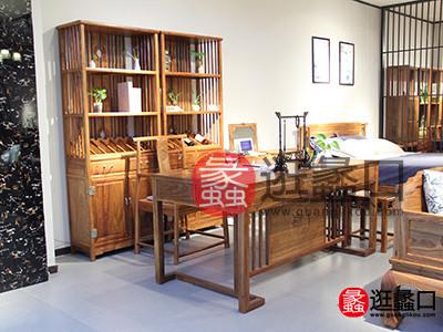 豪韵轩家具简约朴素新中式实用书房紫檀木书桌椅组合