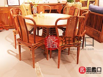 豪韵轩家具实用新中式典雅简单刺猬紫檀餐厅6人圆形餐桌椅组合