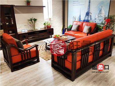 蠡口家具城博程世家家具新中式客厅实木布艺软靠沙发组合/茶几/电视柜