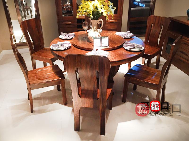 蠡口家具城奥克仕家家具中式餐厅实木圆餐桌椅带转盘/餐椅
