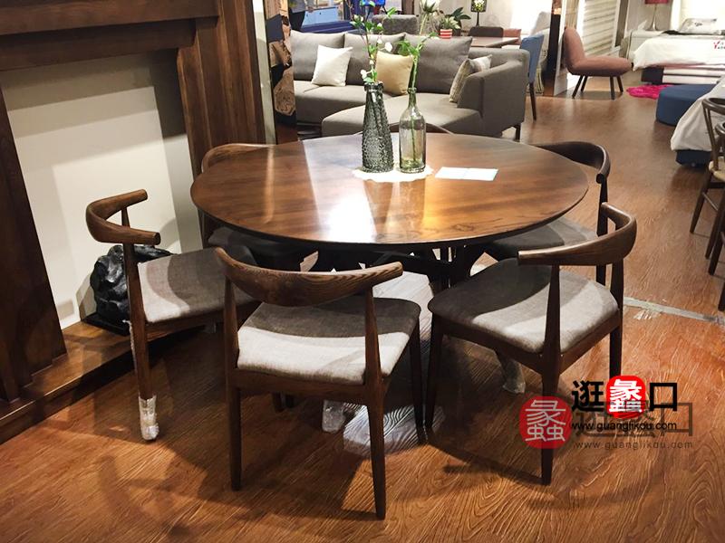 邦昇家具北欧餐厅白蜡木实木圆餐桌椅
