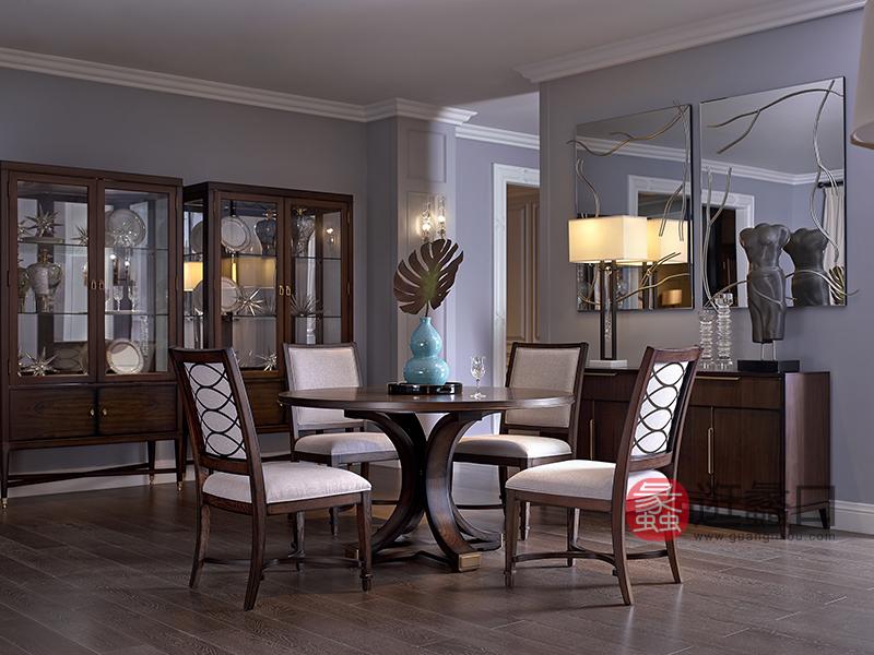 优胜美地家具·爵典家居美式餐厅桃花芯木实木优雅餐桌椅组合MOED-765