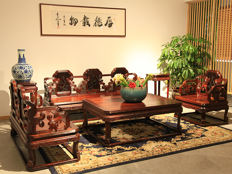 紫熙轩红木家具新中式客厅大红酸枝木沙发茶几花架