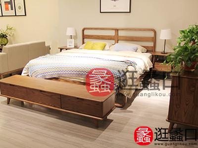 PURE HOUSE 纯木态度现代北欧创意简洁环保卧室原木双人床/床头柜组合