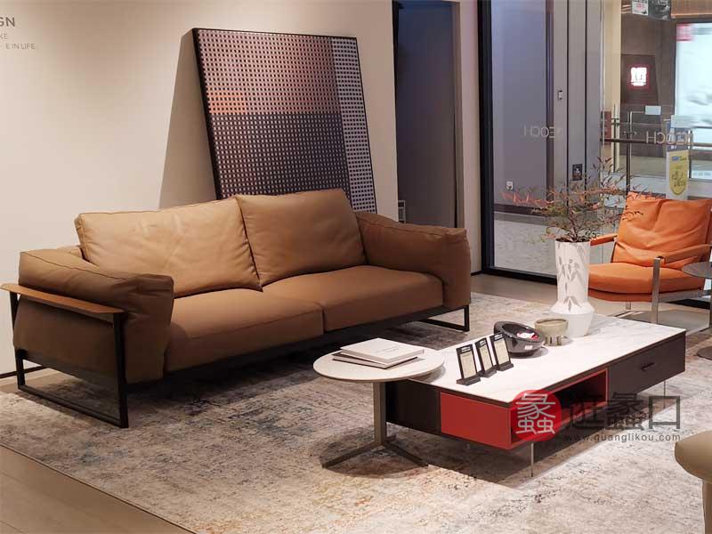 欧宝朗驰家具工厂直营店意式极简客厅沙发真皮沙发实木茶几组合LC006