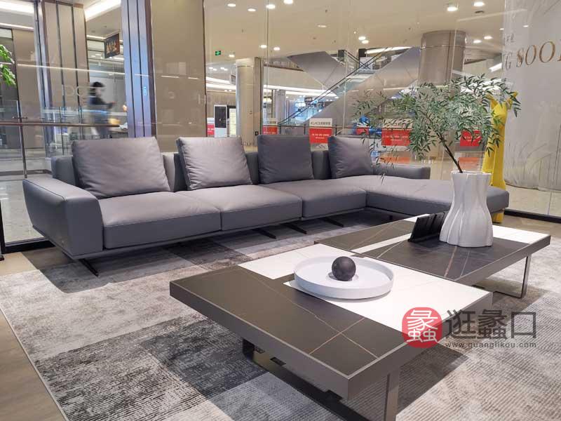 欧宝朗驰家具工厂直营店意式极简客厅沙发真皮沙发茶几组合LC013