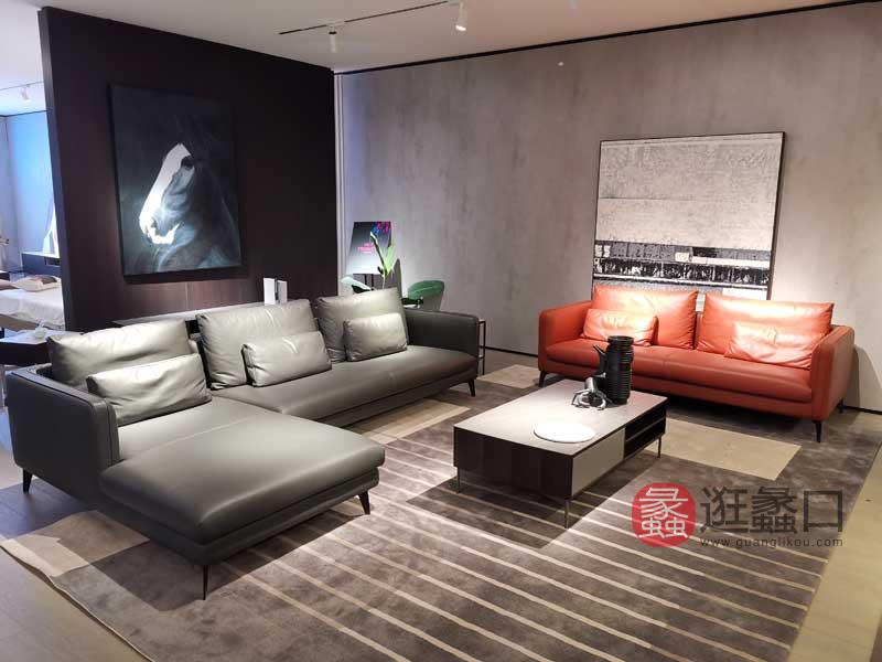 欧宝朗驰家具工厂直营店意式极简客厅沙发真皮沙发茶几组合LC017