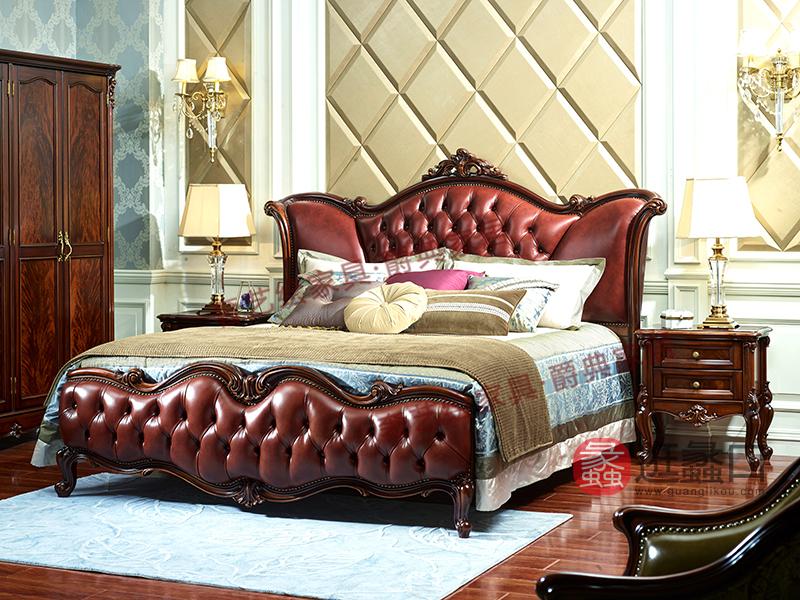 奢艺绘家具·爵典家居卧室欧式实木雕花大床SY202/床头柜