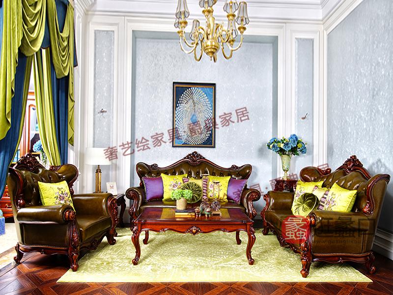 奢艺绘家具·爵典家居客厅欧式实木真皮1+2+3沙发组合