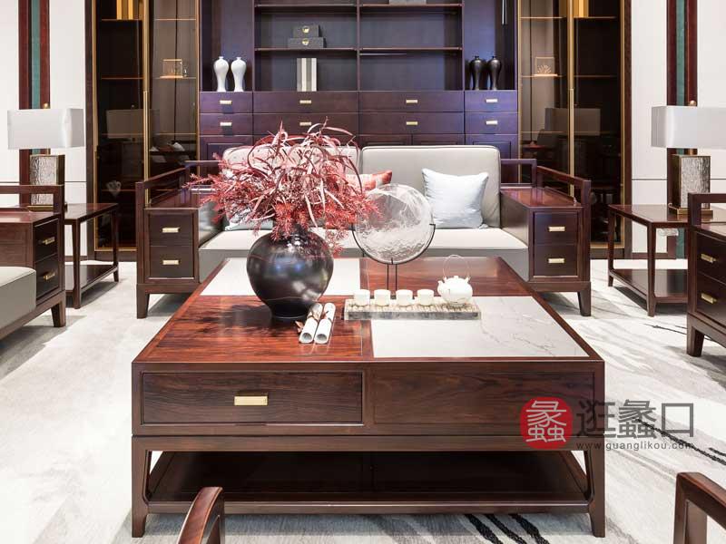 木杩家具新中式客厅舒适艺术多人沙发+茶几组合MM001