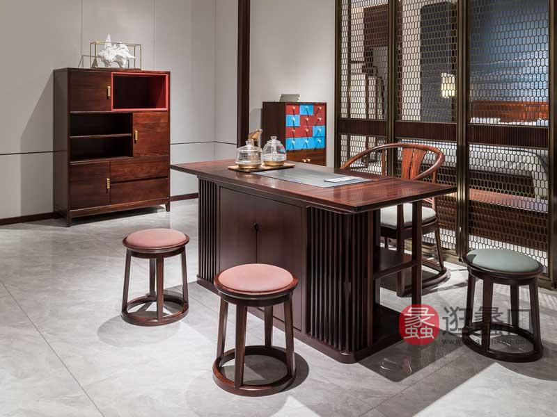 木杩家具新中式书房茶台茶桌椅实木餐桌餐椅MM025