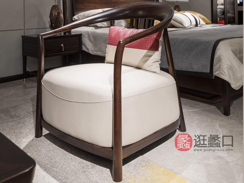 木杩家具新中式客厅休闲椅实木软包休闲椅新中式休闲椅MM070