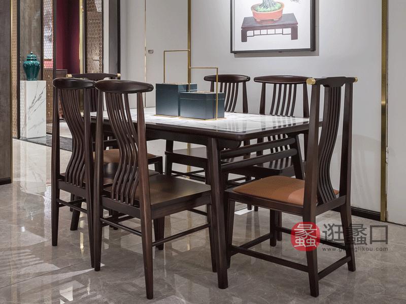 新中式实木高档大理石餐桌餐椅MM076