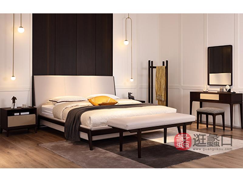 宝格瑞意式现代极简卧室床+床尾凳+床头柜+衣架+梳妆台椅