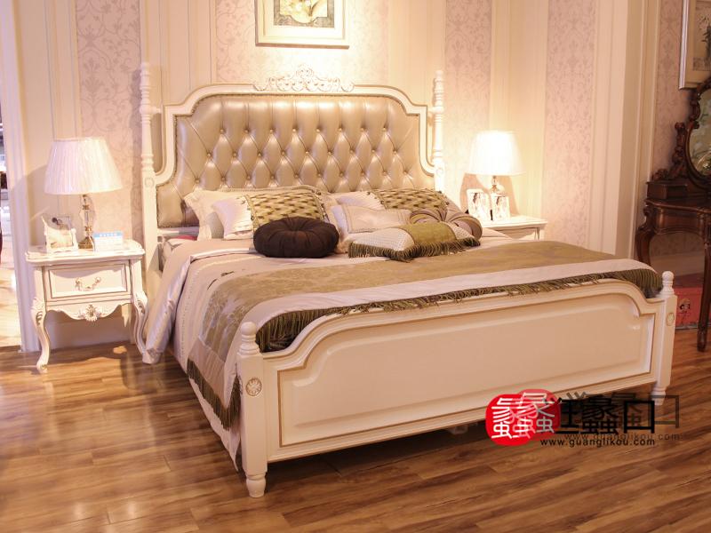 金樽凯特家具美式卧室实木白色皮艺软靠双人床/婚床/床头柜/衣柜