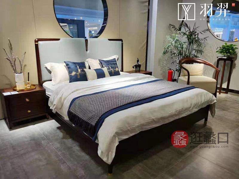 新中式实木床双人床YY005，采用金丝乌木原木，工艺全榫卯