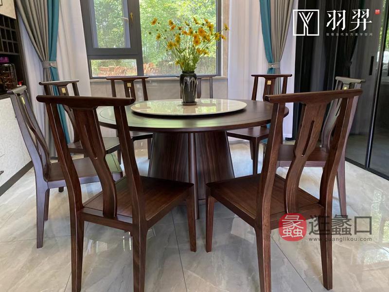 新中式实木餐桌椅一桌八椅子带转盘YY007，采用金丝乌木原木，工艺全榫卯
