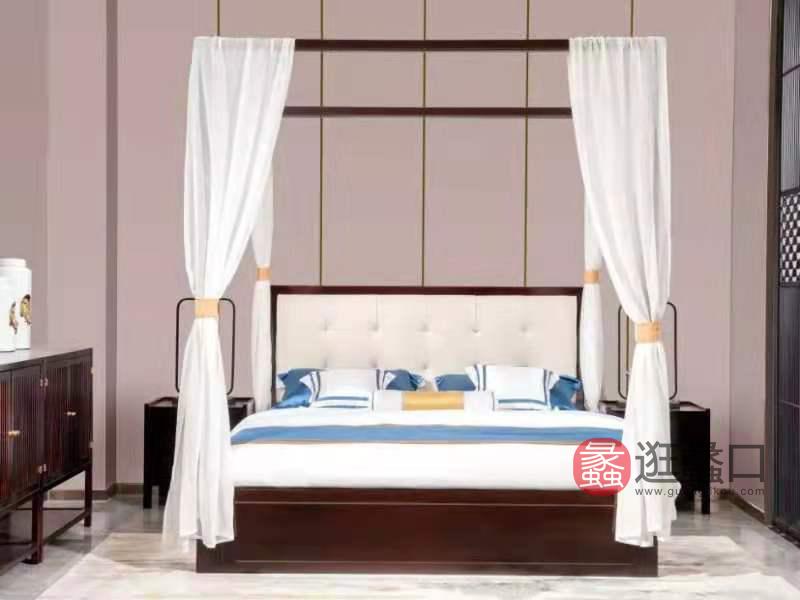 物本家具新中式卧室床红木床床头柜衣柜组合WB005