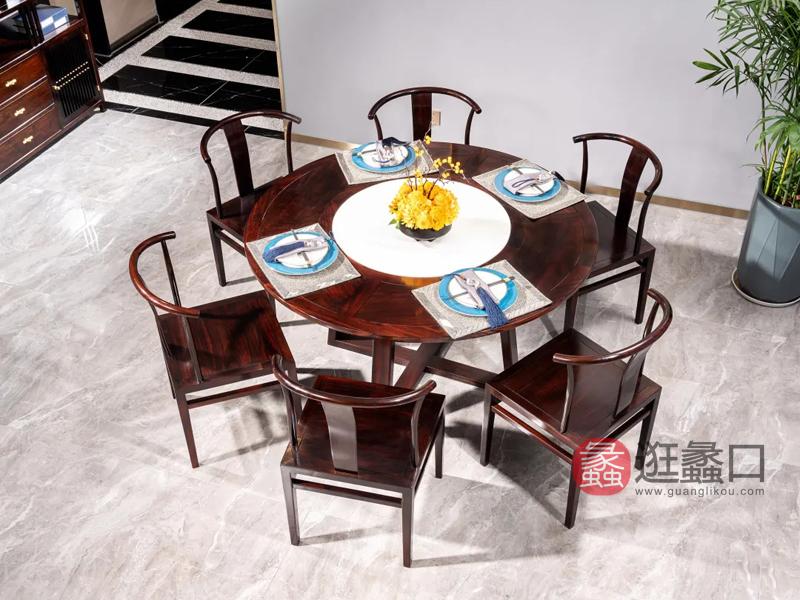 物本家具新中式餐厅餐桌椅红木餐桌圆餐桌一桌六椅WB008​