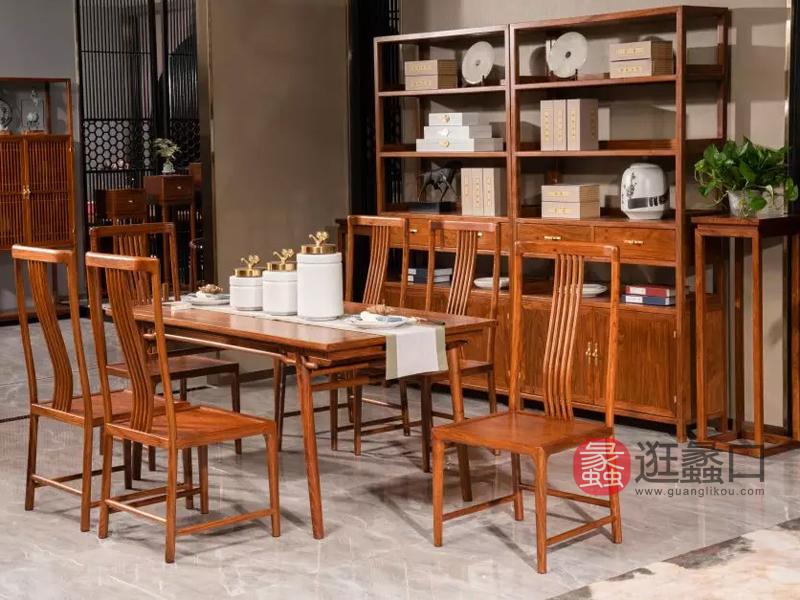 物本家具新中式书房书桌椅红木餐桌餐椅一桌六椅WB012